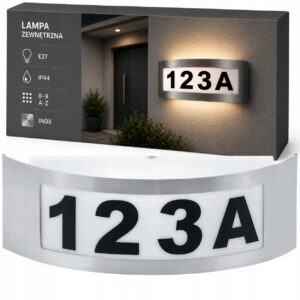 Lampa kinkiet numer domu na żarówkę LED E27 oprawa elewacyjna IP44 inox