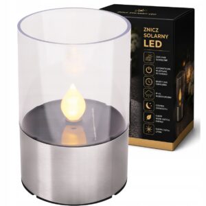Lampka solarna LED chrom świeczka wkład do zniczy lampionów efekt płomienia