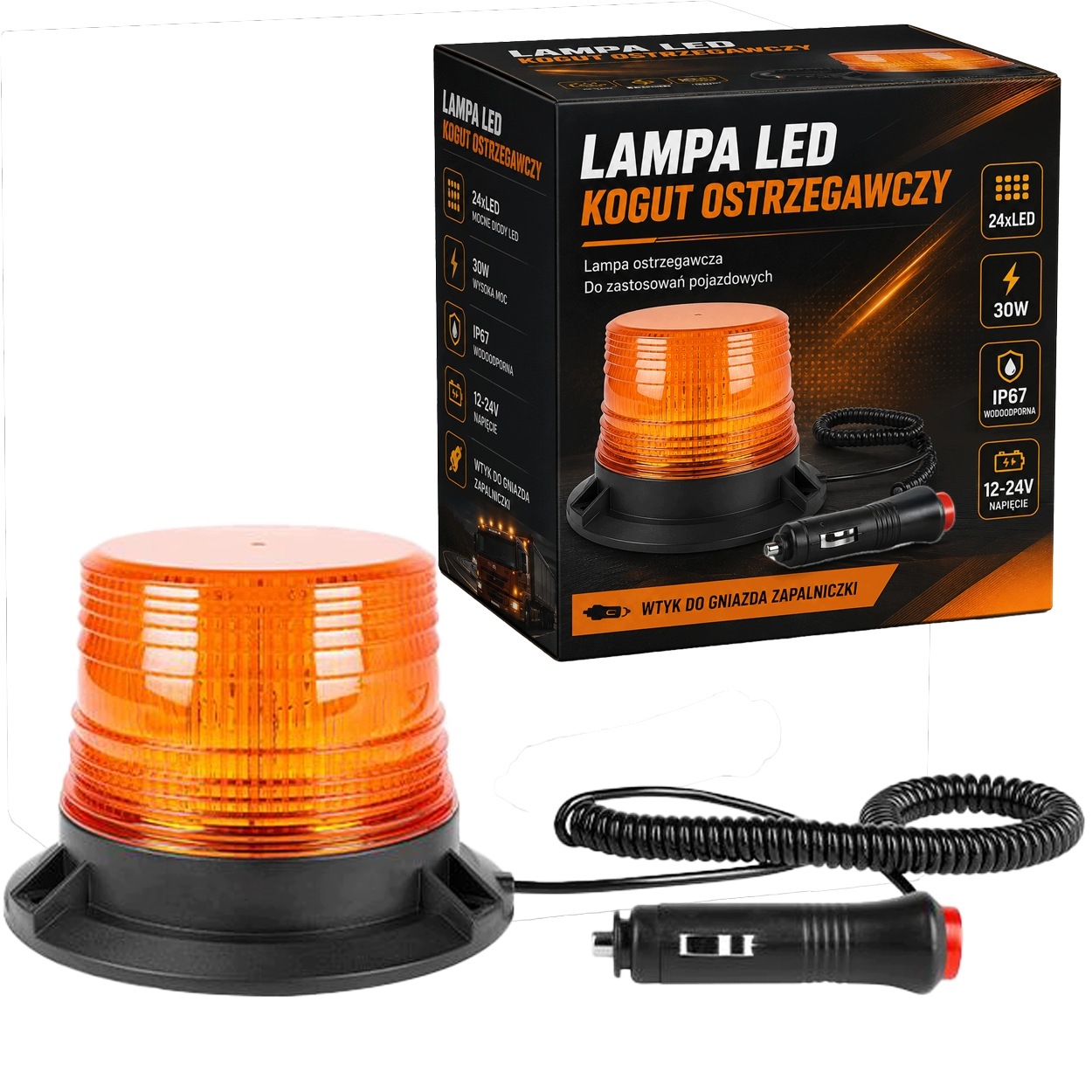 Lampa ostrzegawcza LED kogut 30w 12-24v pomarańczowy kogut na magnes 1 Lampa ostrzegawcza LED kogut 30w 12-24v pomarańczowy kogut na magnes