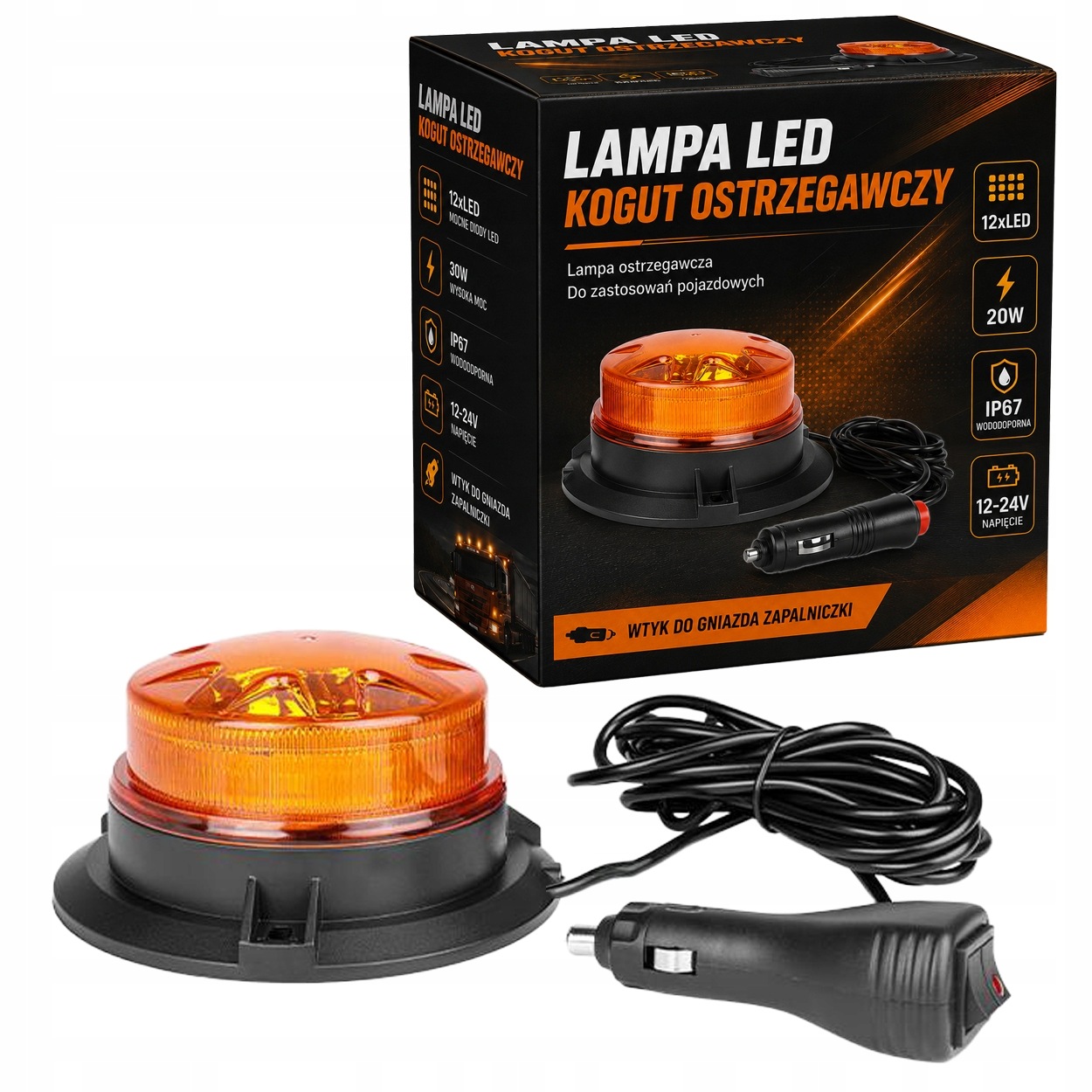 Lampa ostrzegawcza błyskowa LED kogut 20w 12-24v kogut na magnes 1 Lampa ostrzegawcza błyskowa LED kogut 20w 12-24v kogut na magnes