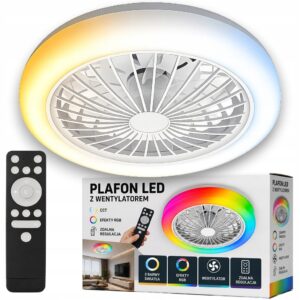 Lampa sufitowa plafon LED magic RGB CCT z wentylatorem pamięć pilot biały
