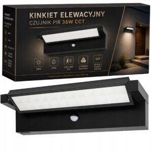Kinkiet elewacyjny 36w LED CCT lampa zewnętrzna ogrodowa PIR aluminium