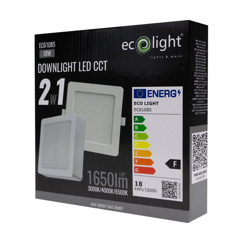 Downlight 18w kwadrat CCT 2W1 biały 5 Downlight 18w kwadrat CCT 2W1 biały - obrazek 5
