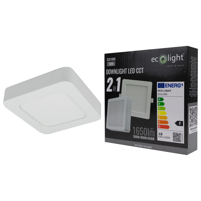 Downlight 18w kwadrat CCT 2W1 biały 6 Downlight 18w kwadrat CCT 2W1 biały - obrazek 6