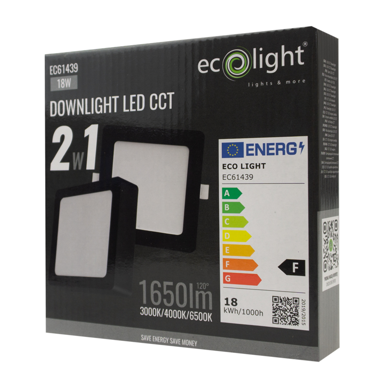 Downlight 18w kwadrat CCT 2W1 czarny 3 Downlight 18w kwadrat CCT 2W1 czarny - obrazek 3