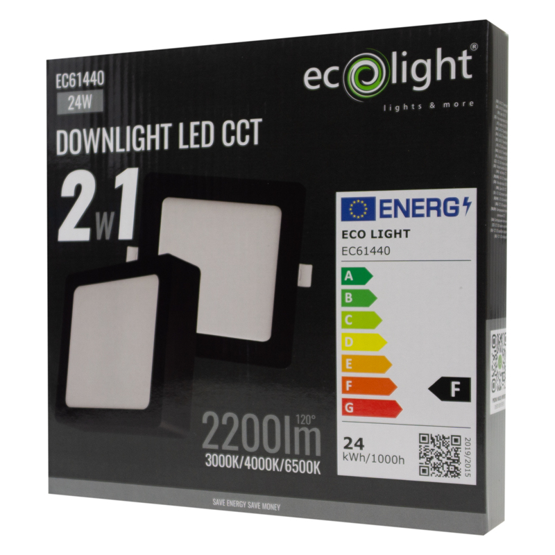 Downlight 24w kwadrat CCT 2W1 czarny 2 Downlight 24w kwadrat CCT 2W1 czarny - obrazek 2