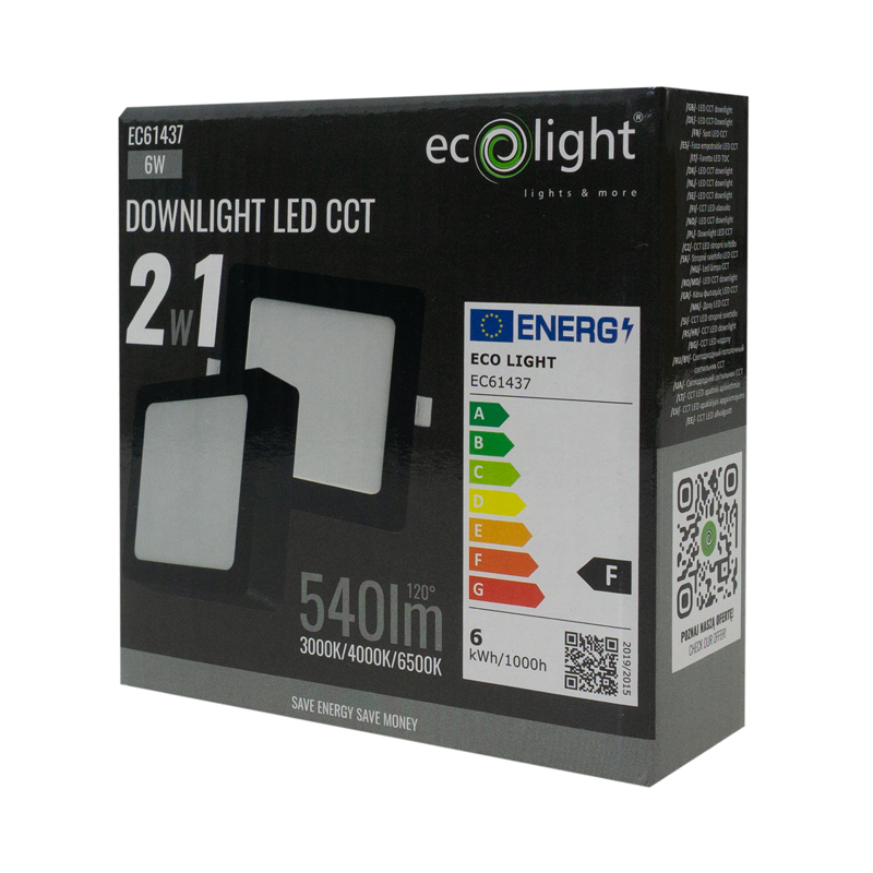 Downlight 6w kwadrat CCT 2W1 czarny 5 Downlight 6w kwadrat CCT 2W1 czarny - obrazek 5