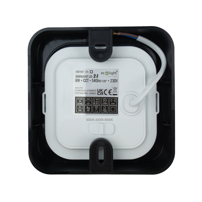 Downlight 6w kwadrat CCT 2W1 czarny 2 Downlight 6w kwadrat CCT 2W1 czarny - obrazek 2