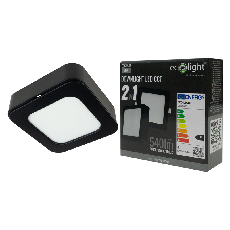 Downlight 6w kwadrat CCT 2W1 czarny 4 Downlight 6w kwadrat CCT 2W1 czarny - obrazek 4
