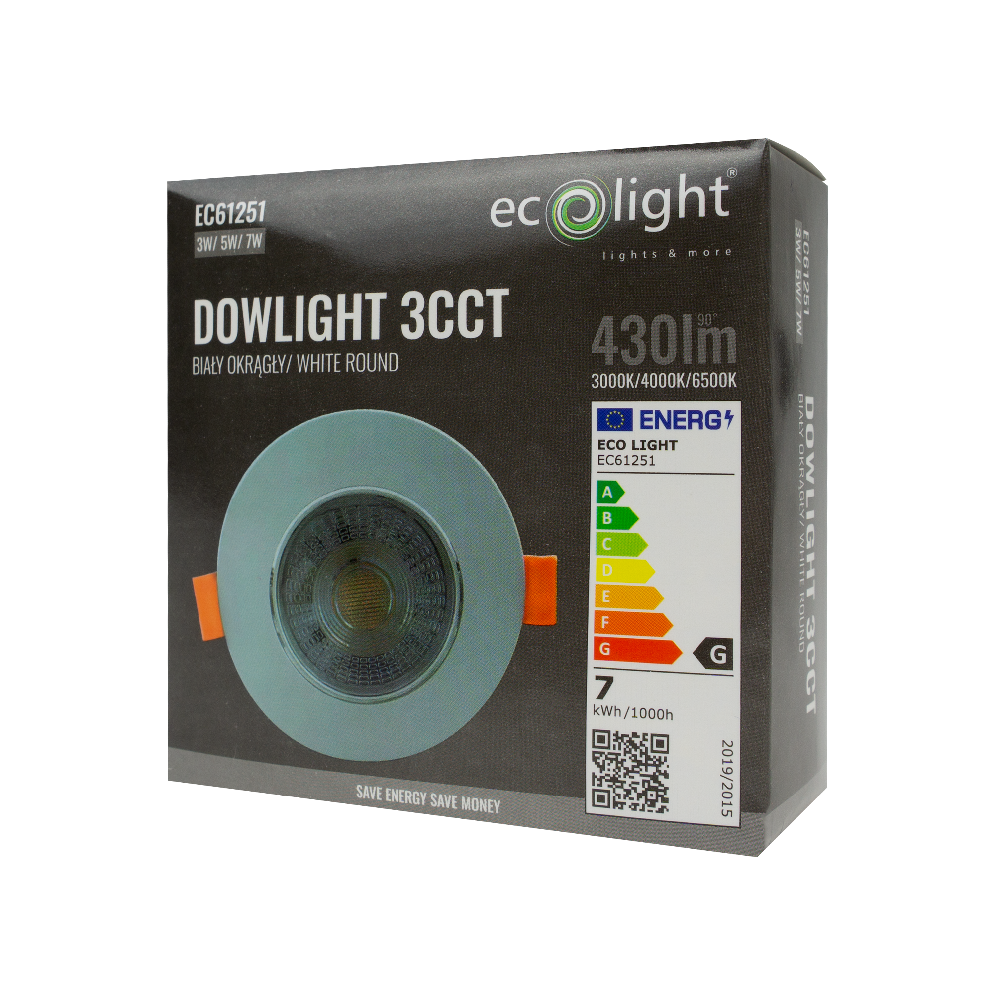 Downlight LED 3w/5w/7w CCT biały okrąg 6 Downlight LED 3w/5w/7w CCT biały okrąg - obrazek 6