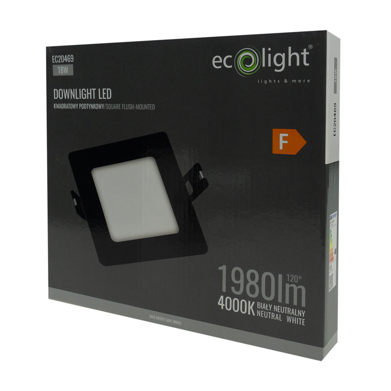 Downlight p/t kwadrat 18w 4000k czarny dl-1 3 Downlight p/t kwadrat 18w 4000k czarny dl-1 - obrazek 3