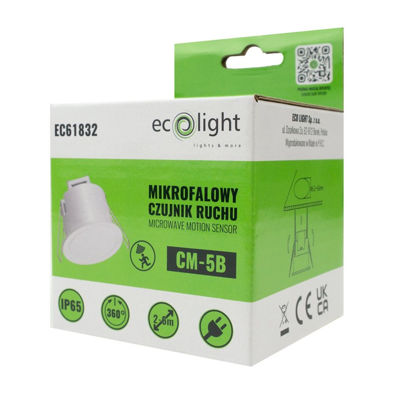 Mikrofalowy czujnik ruchu hermetyczny cm-5b IP65 biały 360st. p/t max 2000w detekcja ruchu 2-6m 4 Mikrofalowy czujnik ruchu hermetyczny cm-5b IP65 biały 360st. p/t max 2000w detekcja ruchu 2-6m - obrazek 4