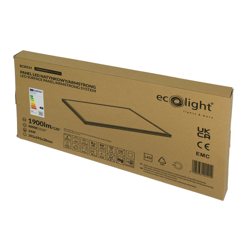 Panel LED 2W1 295x595 24w 4000k 1900lm ip20 czarny 5 Panel LED 2W1 295x595 24w 4000k 1900lm ip20 czarny - obrazek 5