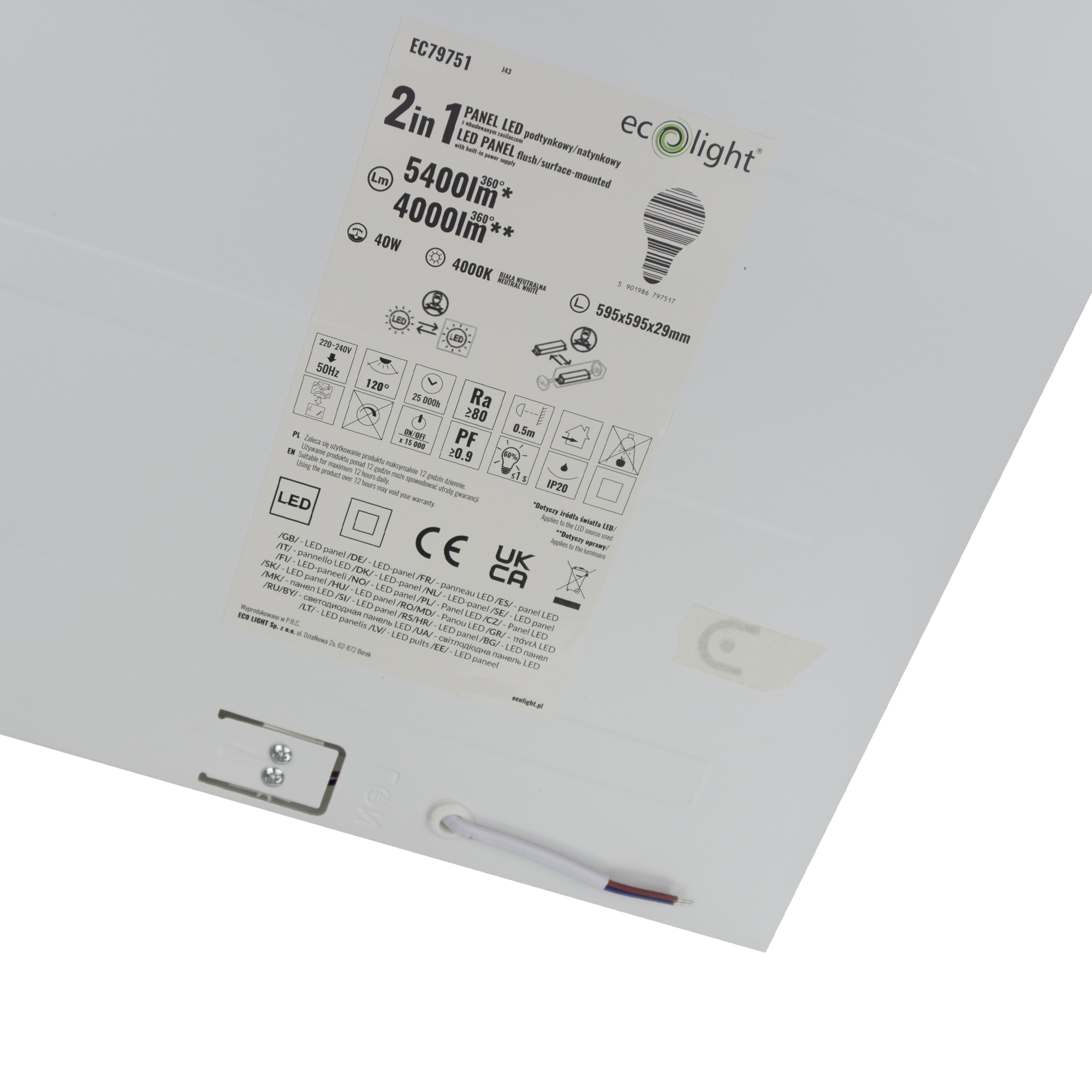 Panel LED 2W1 595x595 40w 4000k 4000lm ip20 biały 2 Panel LED 2W1 595x595 40w 4000k 4000lm ip20 biały - obrazek 2