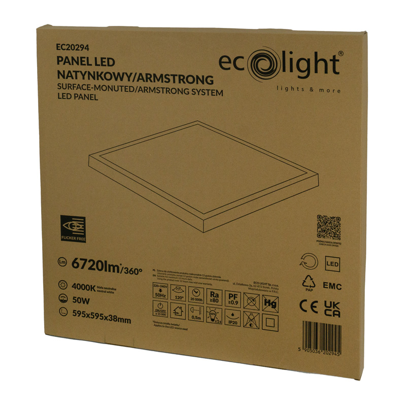 Panel LED 595x595x38 50w 4000k 4500lm n/t biały 3 Panel LED 595x595x38 50w 4000k 4500lm n/t biały - obrazek 3