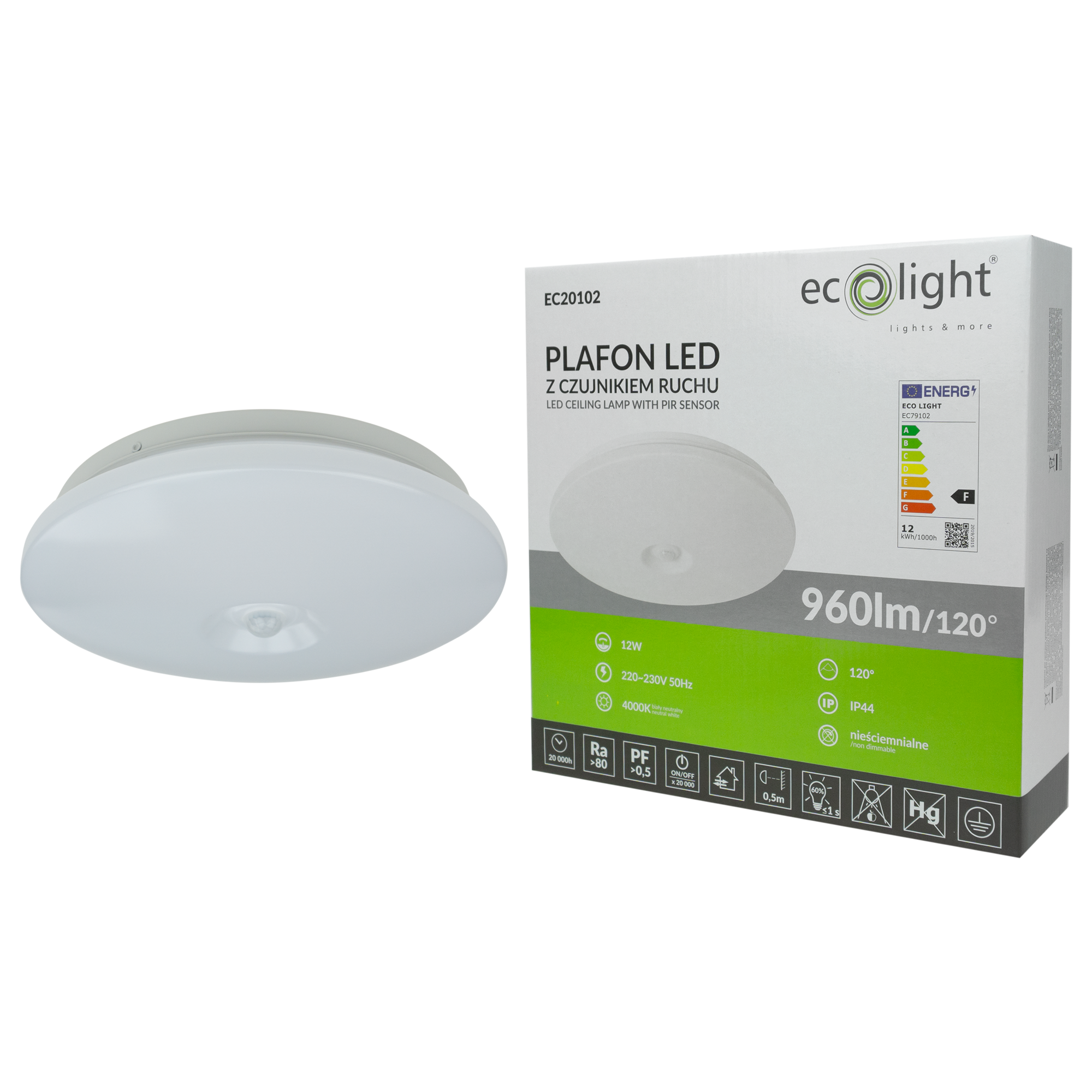 Plafon LED 12w 960lm IP44 4000k PIR 3 Plafon LED 12w 960lm IP44 4000k PIR - obrazek 3