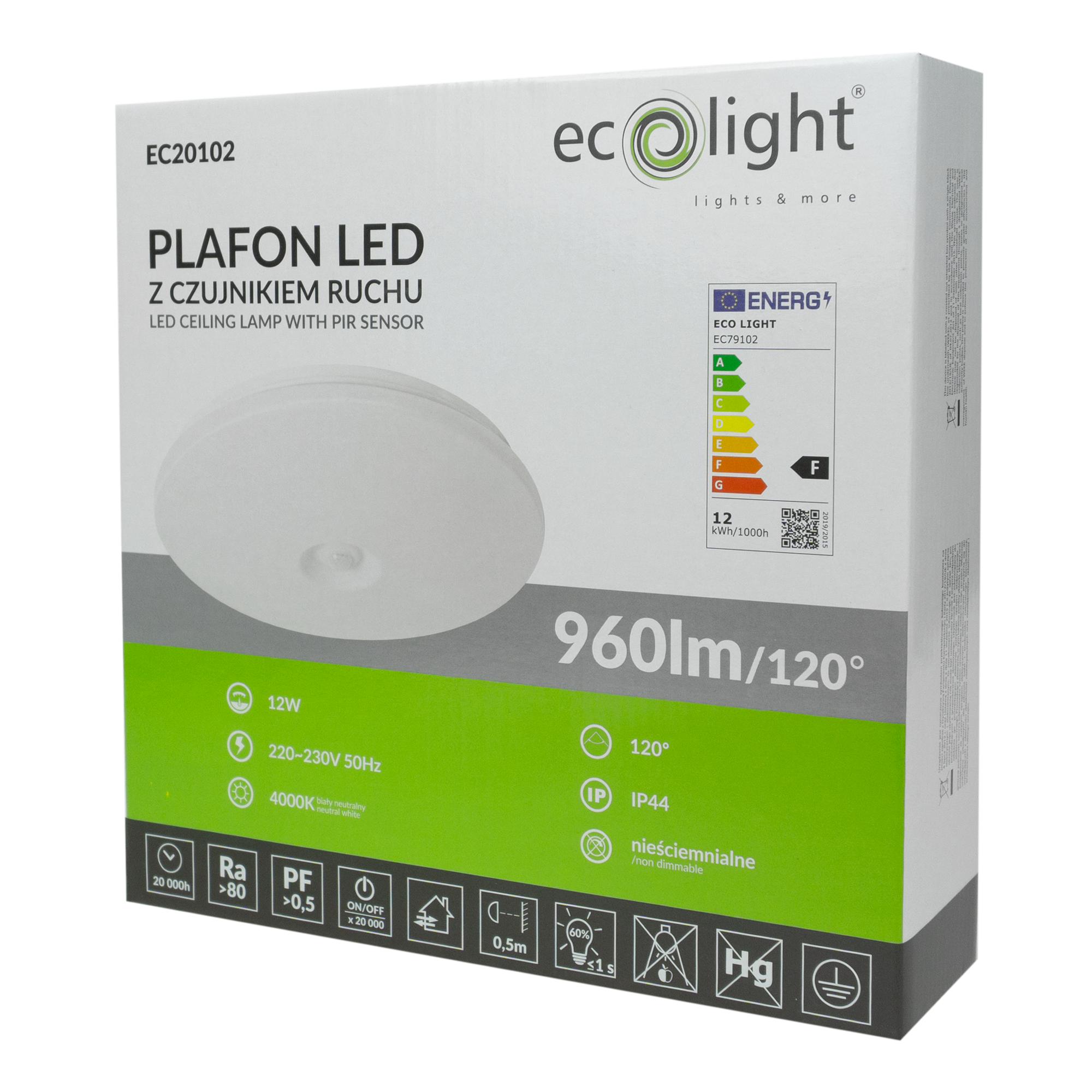 Plafon LED 12w 960lm IP44 4000k PIR 4 Plafon LED 12w 960lm IP44 4000k PIR - obrazek 4
