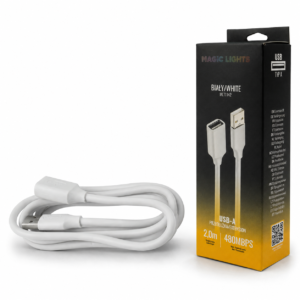 Przedłużka USB A-USB A 2m biała — oświetlenie LED