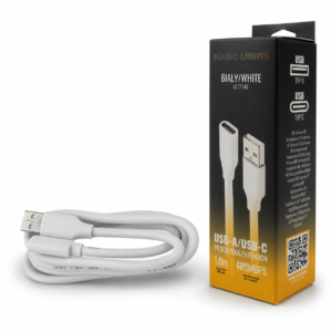 Przedłużka USB A-USB C 1m biała — oświetlenie LED