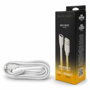 Przedłużka USB A-USB C 2m biała — oświetlenie LED