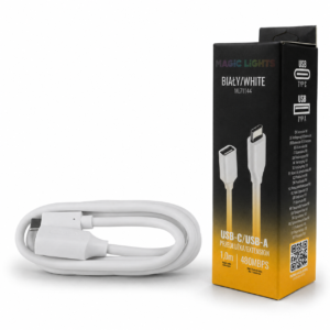 Przedłużka USB C-USB A 1m biała — oświetlenie LED