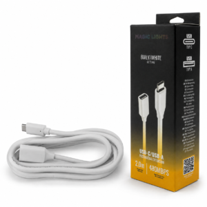 Przedłużka USB C-USB A 2m biała — oświetlenie LED