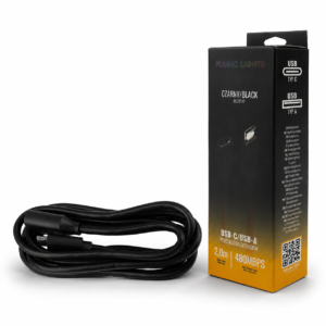 Przedłużka USB C-USB A 2m czarna — oświetlenie LED