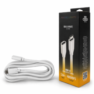 Przedłużka USB C-USB C 2m biała — oświetlenie LED