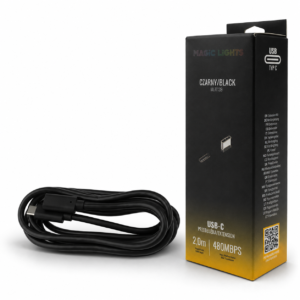 Przedłużka USB C-USB C 2m czarna — oświetlenie LED