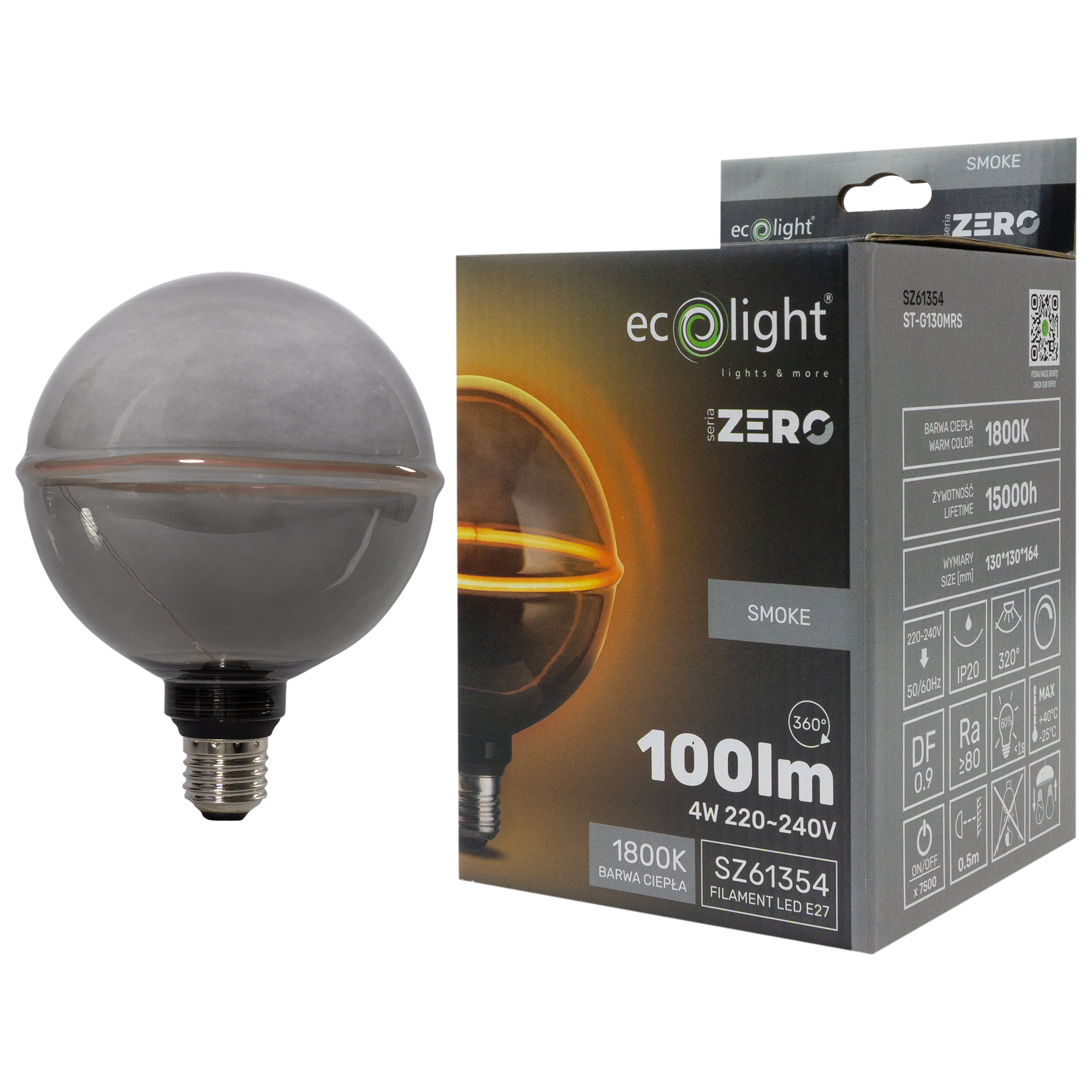Seria zero 4w 100lm E27 g130 smoke st-g130mrs 5 Seria zero 4w 100lm E27 g130 smoke st-g130mrs - obrazek 5