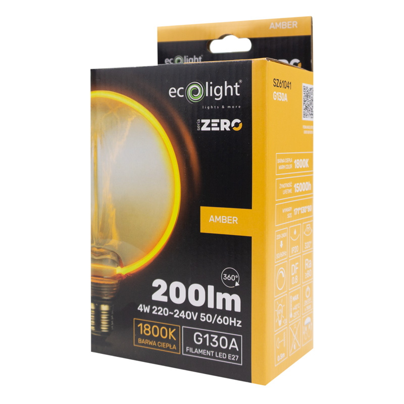Seria zero 4w 200lm E27 g130 amber 4 Seria zero 4w 200lm E27 g130 amber - obrazek 4