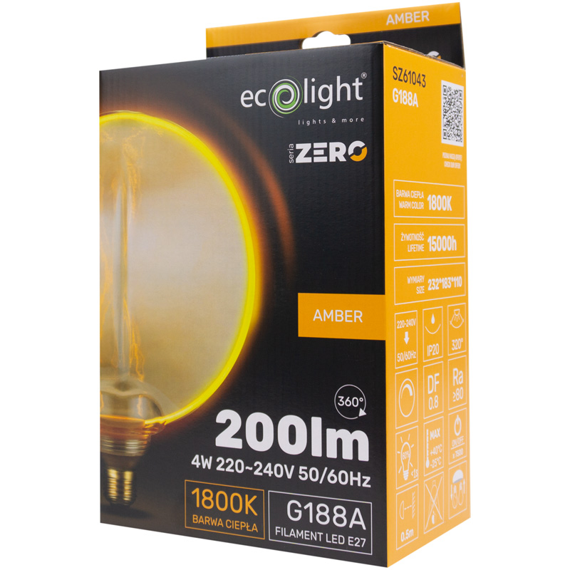 Seria zero 4w 200lm E27 g188 amber 4 Seria zero 4w 200lm E27 g188 amber - obrazek 4
