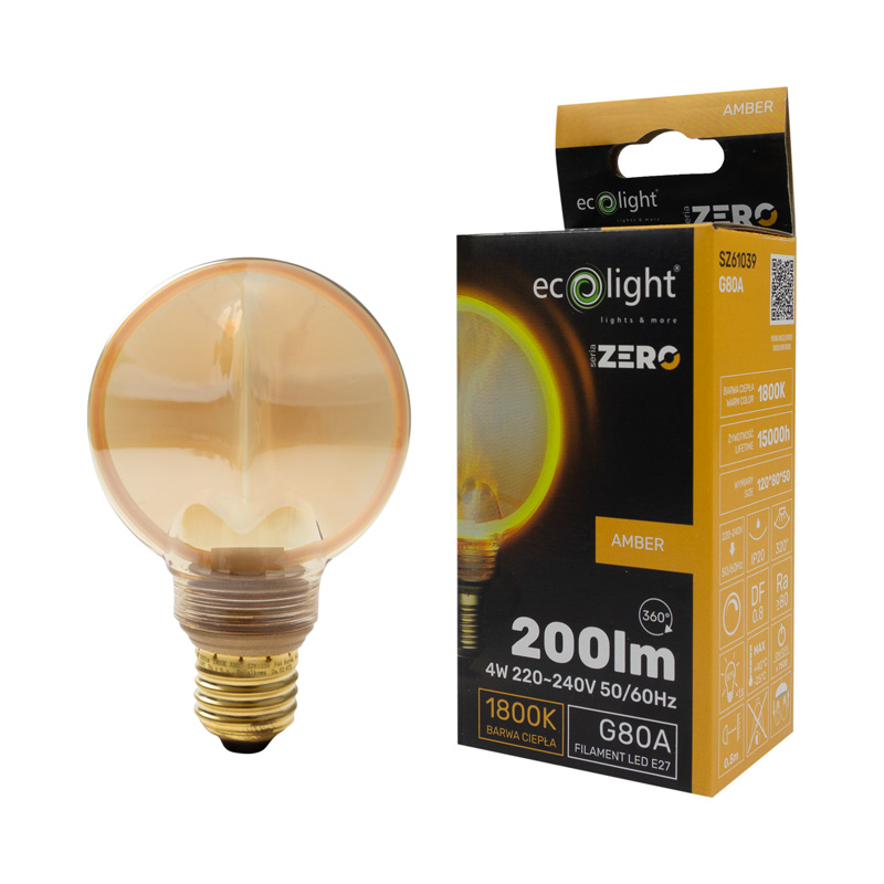 Seria zero 4w 200lm E27 g80 amber 5 Seria zero 4w 200lm E27 g80 amber - obrazek 5