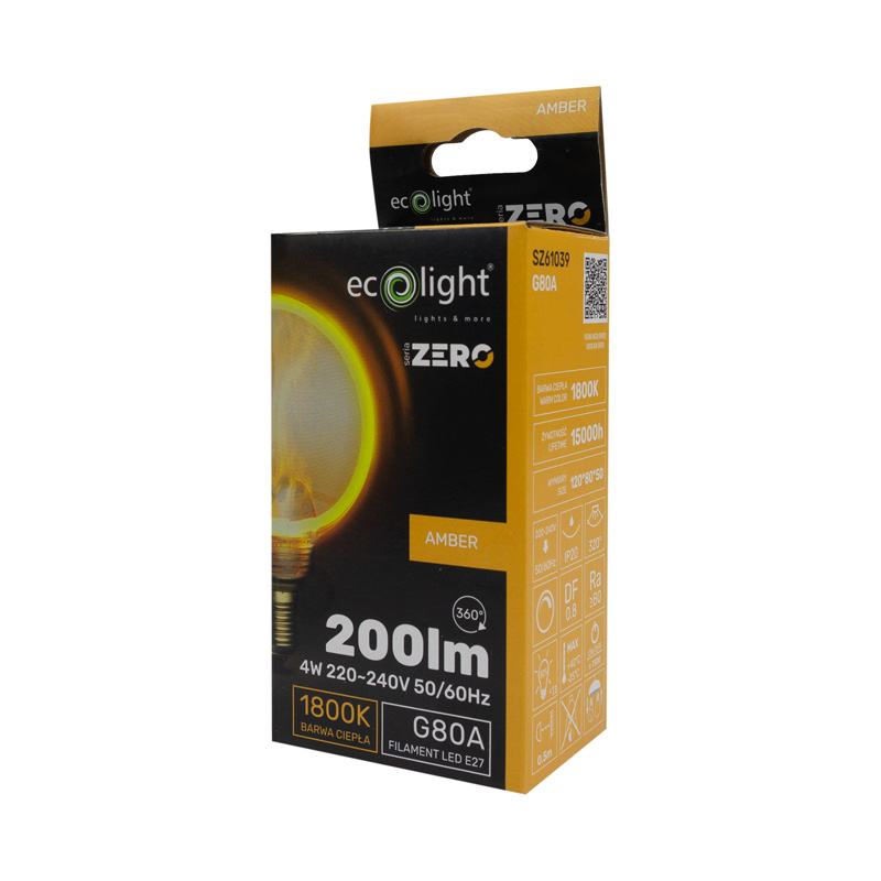 Seria zero 4w 200lm E27 g80 amber 4 Seria zero 4w 200lm E27 g80 amber - obrazek 4