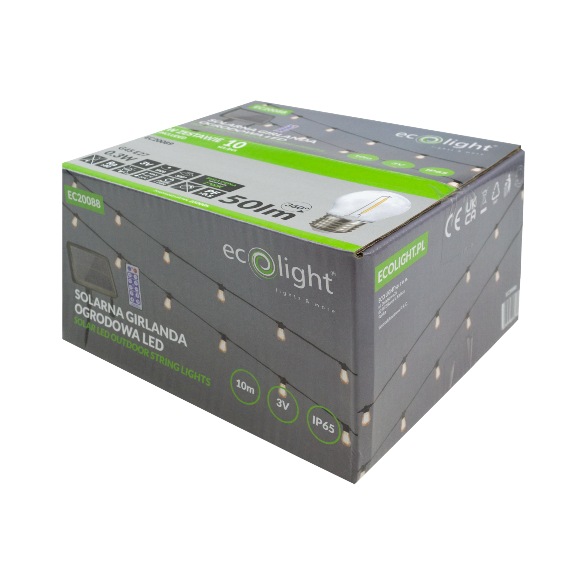 Solarna girlanda LED 10m +10 x g45 E27 0.3w 2700k 10 Solarna girlanda LED 10m +10 x g45 E27 0.3w 2700k - obrazek 10