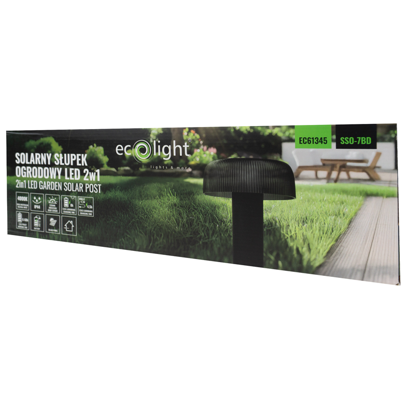 Solarny słupek ogrodowy 2W1 LED sso-7bd czarny klosz 5 Solarny słupek ogrodowy 2W1 LED sso-7bd czarny klosz - obrazek 5