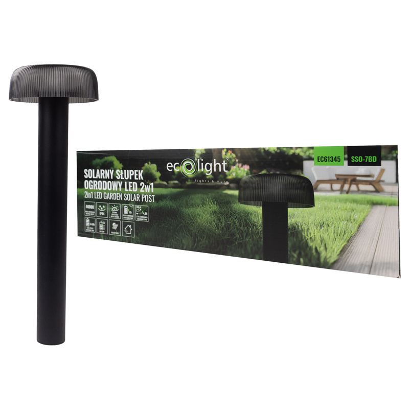 Solarny słupek ogrodowy 2W1 LED sso-7bd czarny klosz 4 Solarny słupek ogrodowy 2W1 LED sso-7bd czarny klosz - obrazek 4