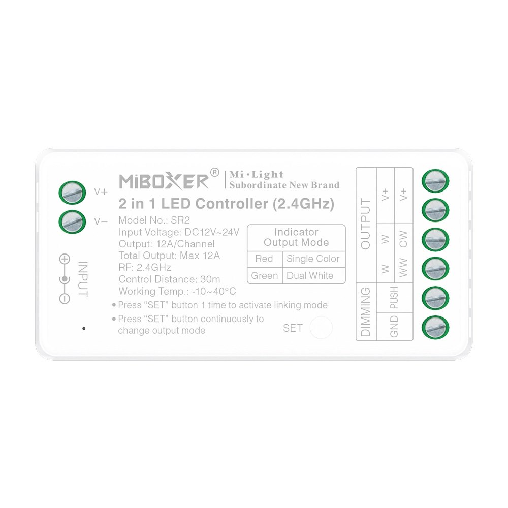 Mi-Light odbiornik taśm LED MONO/CCT30m,moc 12A PUSH (FUT035S+) 1 Mi-Light odbiornik taśm LED MONO/CCT30m