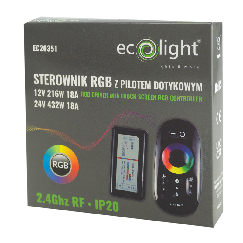 Sterownik RGB dotykowy 18a 216w rf czarny 2 Sterownik RGB dotykowy 18a 216w rf czarny - obrazek 2