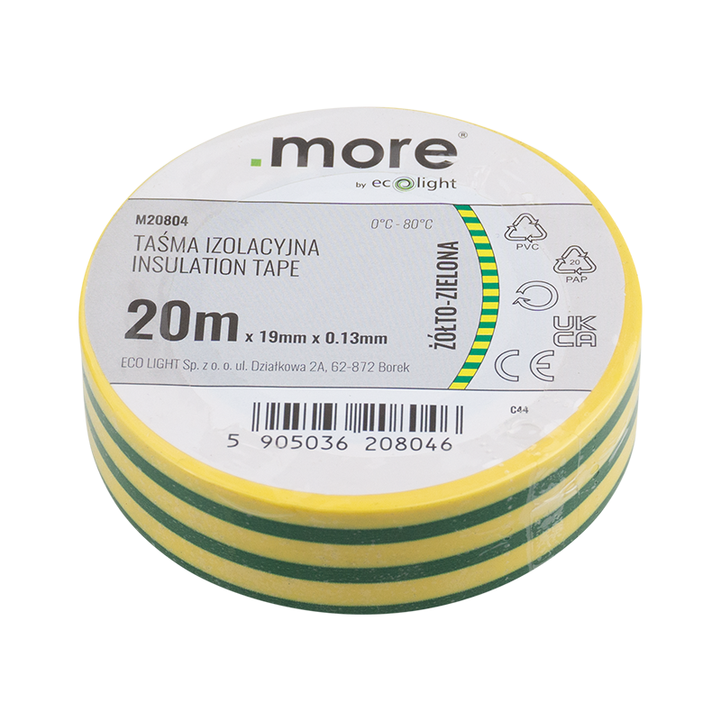 Taśma izolacyjna 19 x 0,13mm żółto-zielona 20m 1sz 1 Taśma izolacyjna 19 x 0