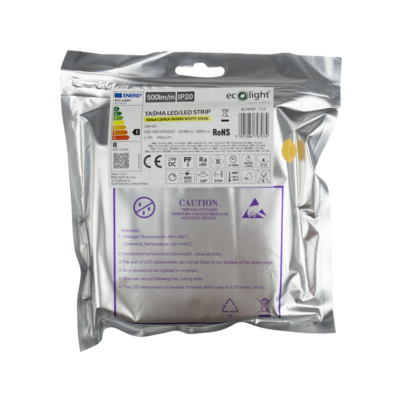 Taśma LED 300 10.8w/m 3000k 500lm/m 24v ip20 /5m/ 3 Taśma LED 300 10.8w/m 3000k 500lm/m 24v ip20 /5m/ - obrazek 3