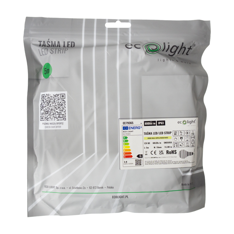 Taśma LED 300 14.4w/m 3000k 800lm/m 12v ip63 /5m/ 3 Taśma LED 300 14.4w/m 3000k 800lm/m 12v ip63 /5m/ - obrazek 3