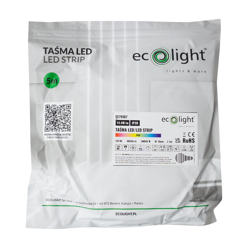 Taśma LED 300 14.4w/m RGB 12v ip20 /5m/ 3 Taśma LED 300 14.4w/m RGB 12v ip20 /5m/ - obrazek 3