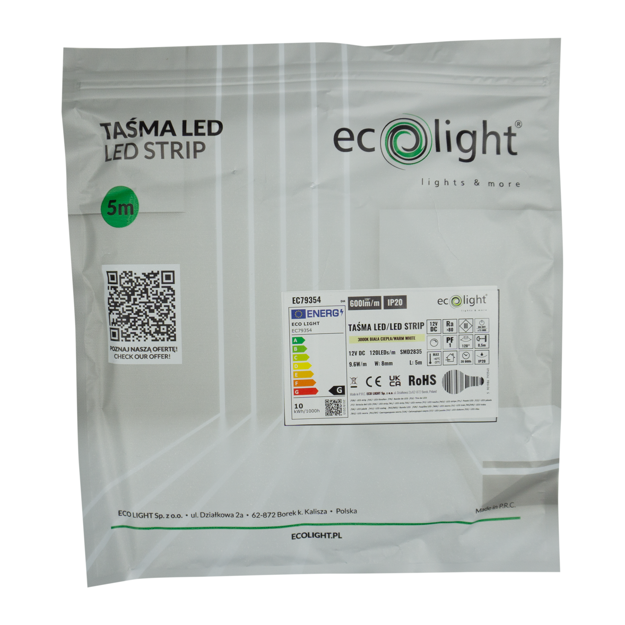 Taśma LED 600 9.6w/m 3000k 600lm/m 12v ip20 /5m/ 3 Taśma LED 600 9.6w/m 3000k 600lm/m 12v ip20 /5m/ - obrazek 3