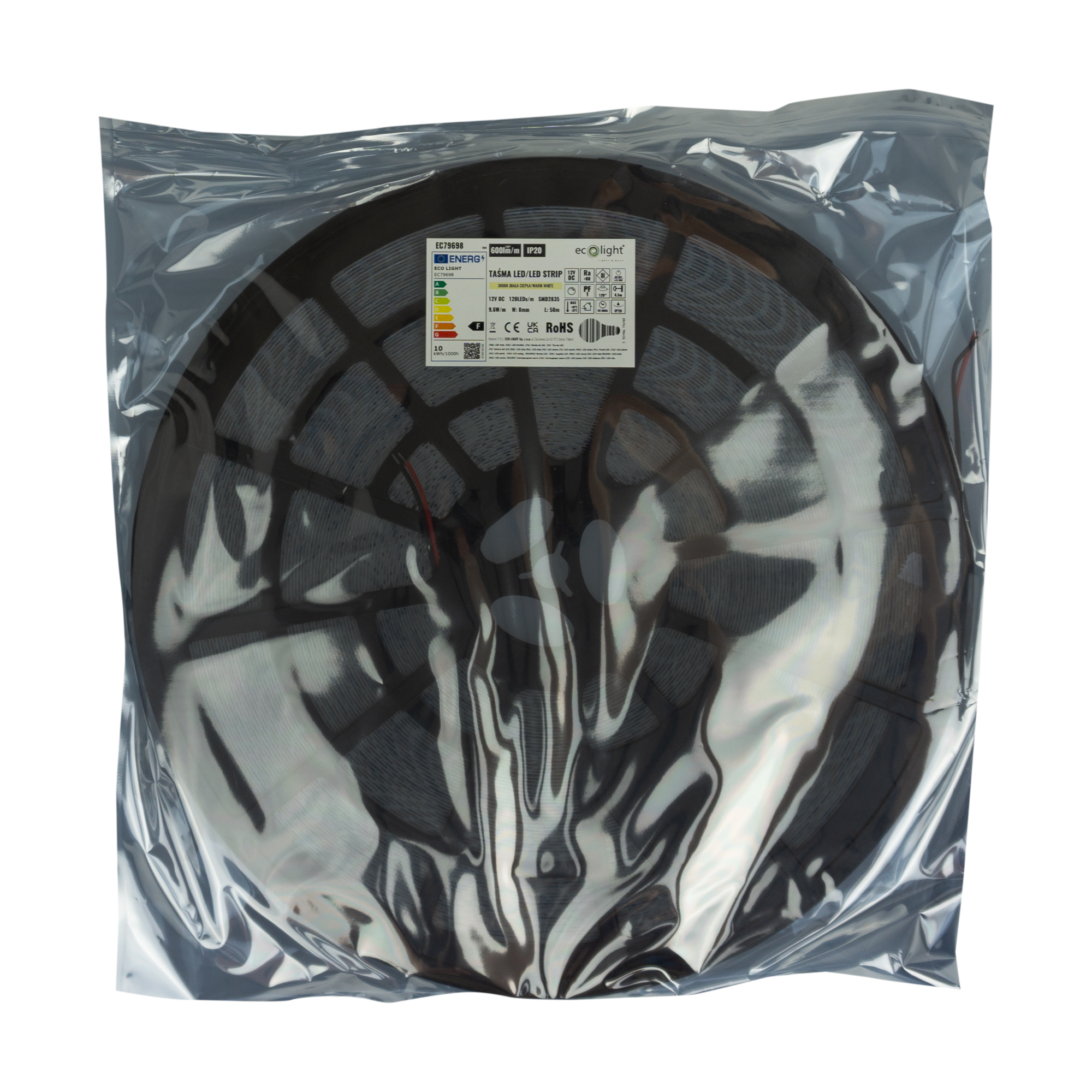 Taśma LED 9.6w/m 3000k 600lm/m 12v ip20 /50m/ 3 Taśma LED 9.6w/m 3000k 600lm/m 12v ip20 /50m/ - obrazek 3