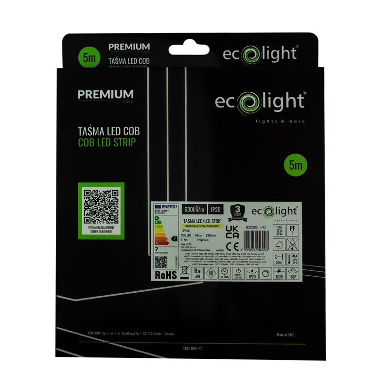Taśma LED COB 12v 320 7w/m 3000k 630lm/m ip20/5m/p 8 Taśma LED COB 12v 320 7w/m 3000k 630lm/m ip20/5m/p - obrazek 8