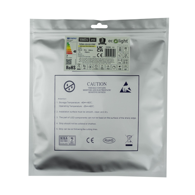 Taśma LED COB 12v 320 7w/m 3000k 630lm/m ip20/5m/p 6 Taśma LED COB 12v 320 7w/m 3000k 630lm/m ip20/5m/p - obrazek 6