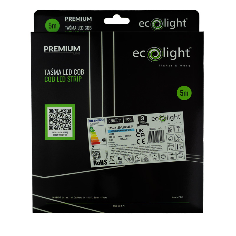 Taśma LED COB 12v 320 7w/m 6000k 630lm/m ip20/5m/p 8 Taśma LED COB 12v 320 7w/m 6000k 630lm/m ip20/5m/p - obrazek 8