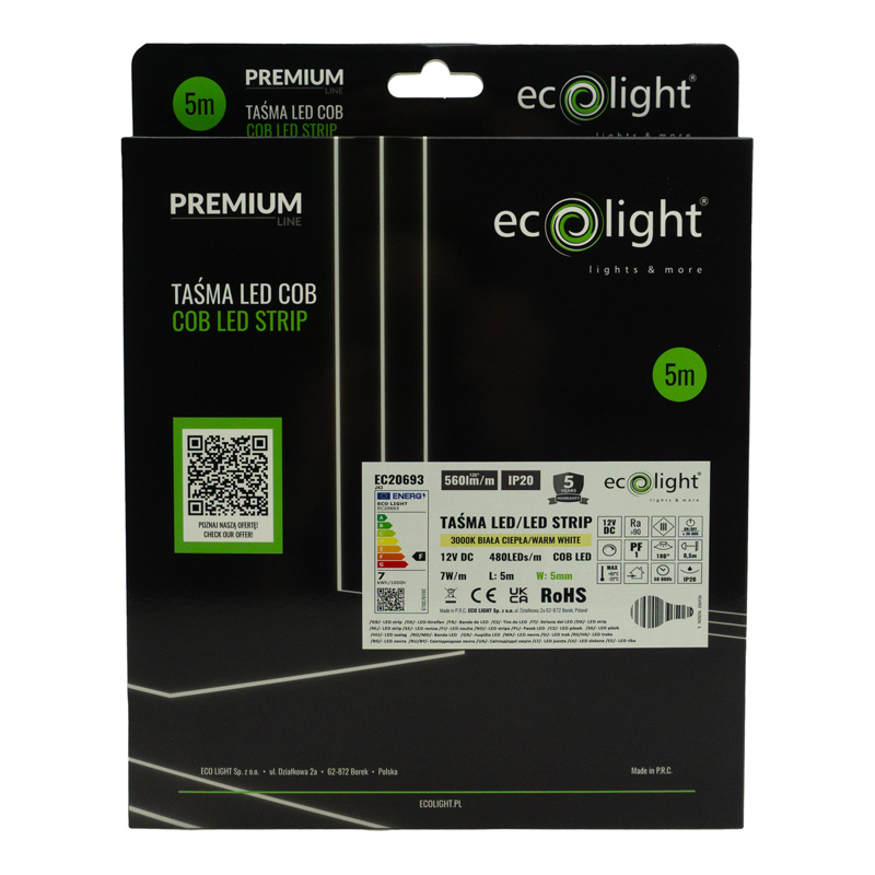 Taśma LED COB 12v 480 7w/m 3000k ip20 5mm/5 m p 4 Taśma LED COB 12v 480 7w/m 3000k ip20 5mm/5 m p - obrazek 4