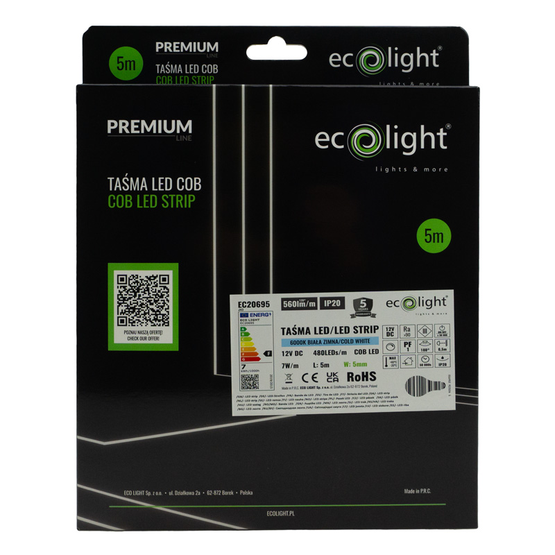 Taśma LED COB 12v 480 7w/m 6000k ip20 5mm / 5m p 4 Taśma LED COB 12v 480 7w/m 6000k ip20 5mm / 5m p - obrazek 4